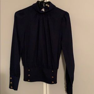 Blue mock neck long sleeve collar top